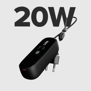 Powerbank 5000mAh z wbudowanym kablem składaną wtyczką PD 20W - czarny SBS