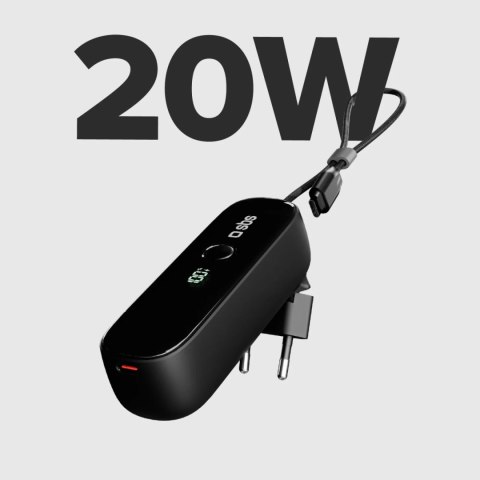 Powerbank 5000mAh z wbudowanym kablem składaną wtyczką PD 20W - czarny SBS