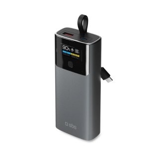 Powerbank z wyświetlaczem 10000mAh PD 20W LCD kablem USB-C - szary SBS
