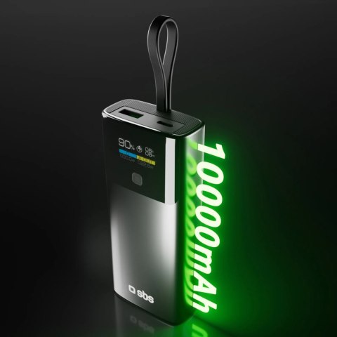 Powerbank z wyświetlaczem 10000mAh PD 20W LCD kablem USB-C - szary SBS