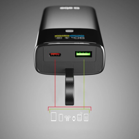 Powerbank z wyświetlaczem 10000mAh PD 20W LCD kablem USB-C - szary SBS
