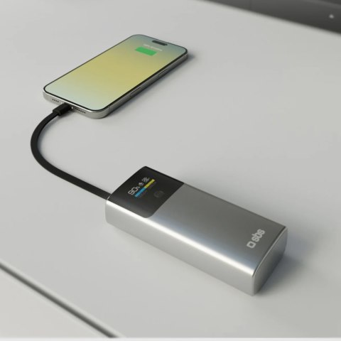 Powerbank z wyświetlaczem 10000mAh PD 20W LCD kablem USB-C - szary SBS