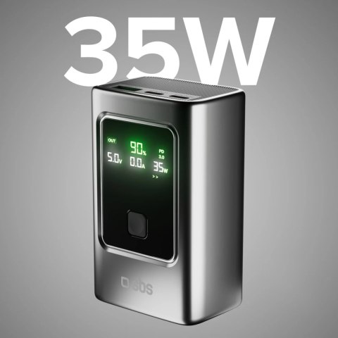 Powerbank z wyświetlaczem 10000mAh PD 35W LCD - szary SBS