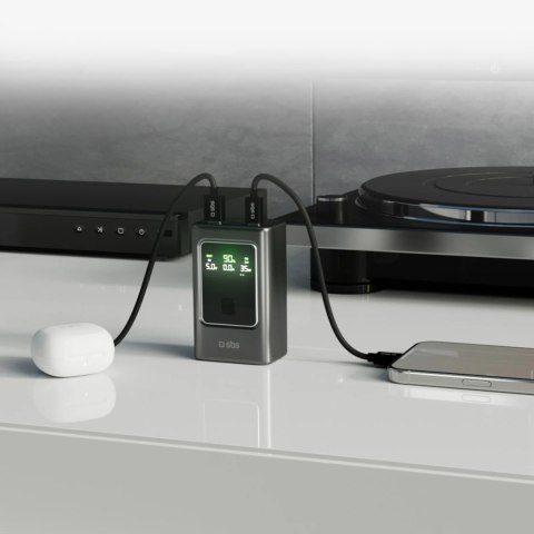 Powerbank z wyświetlaczem 10000mAh PD 35W LCD - szary SBS