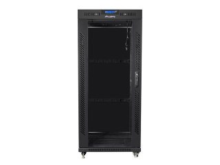 Szafa instalacyjna RACK stojąca 19 22U 800X800 czarne drzwi szklane LCD (FLAT PACK) Lanberg