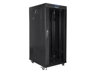 Szafa instalacyjna RACK stojąca 19 22U 800X800 czarne drzwi szklane LCD (FLAT PACK) Lanberg