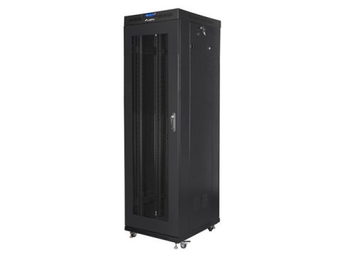 Szafa instalacyjna rack stojąca 19 42U 600x800 czarna, drzwi perforowane lcd (flat pack) Lanberg