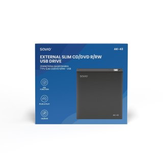 Zewnętrzny napęd - nagrywarka typu SLIM CD/DVD R/RW - USB SAVIO AK-43 Savio