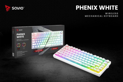 Klawiatura mechaniczna bezprzewodowa SAVIO PHENIX WHITE Gateron Yellow, Pudding Savio