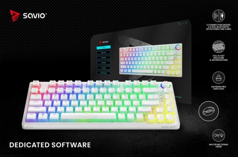 Klawiatura mechaniczna bezprzewodowa SAVIO PHENIX WHITE Gateron Yellow, Pudding Savio
