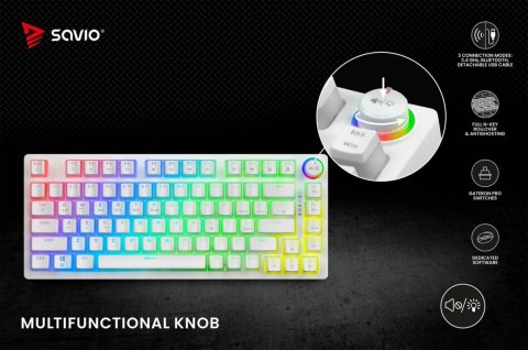 Klawiatura mechaniczna bezprzewodowa SAVIO PHENIX WHITE Gateron Yellow, Pudding Savio