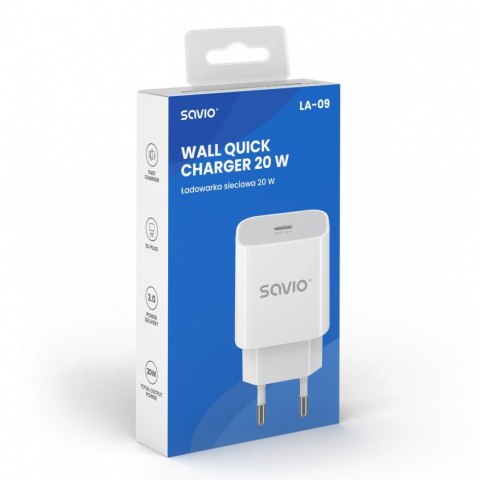 Ładowarka sieciowa 20W LA-09 USB-C QC, PD 3.0 Savio