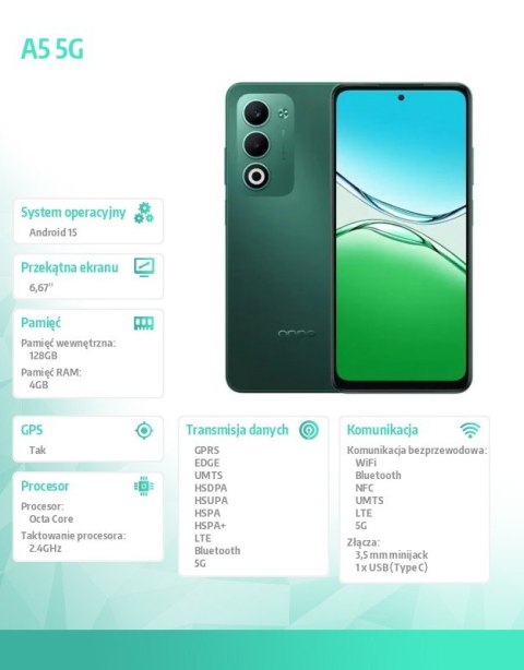 Smartfon A5 5G 4/128GB Ciemnozielony Oppo