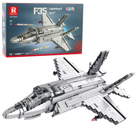 Klocki konstrukcyjne Samolot Myśliwski F-35 Lightning II Szary 1490 el. LEAN Toys