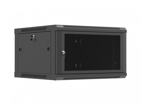 Szafa instalacyjna rack wisząca 19 cali 6U 600x600 czarna drzwi perforowane (flat pack) Lanberg