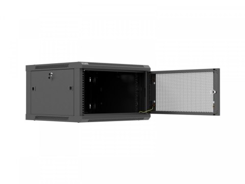 Szafa instalacyjna rack wisząca 19 cali 6U 600x600 czarna drzwi perforowane (flat pack) Lanberg