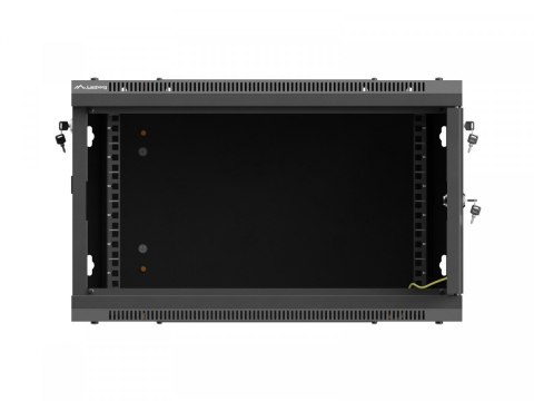 Szafa instalacyjna rack wisząca 19 cali 6U 600x600 czarna drzwi perforowane (flat pack) Lanberg