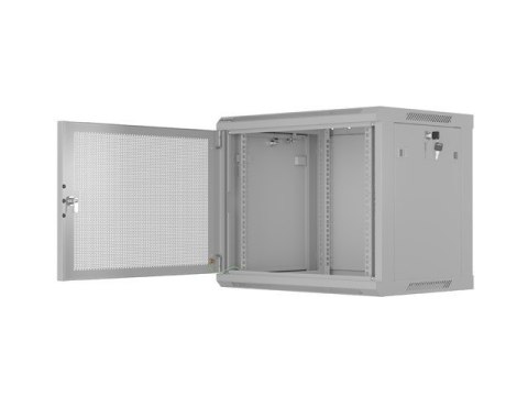 Szafa instalacyjna rack wisząca 19 cali 9U 600x450 drzwi perforowane (flat pack) szara Lanberg