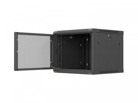 Szafa instalacyjna rack wisząca 19 cali 9U 600x600 czarna drzwi perforownae ( flat pack) Lanberg