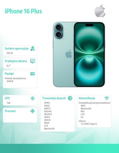 IPhone 16 Plus 256GB - Berylowa zieleń Apple