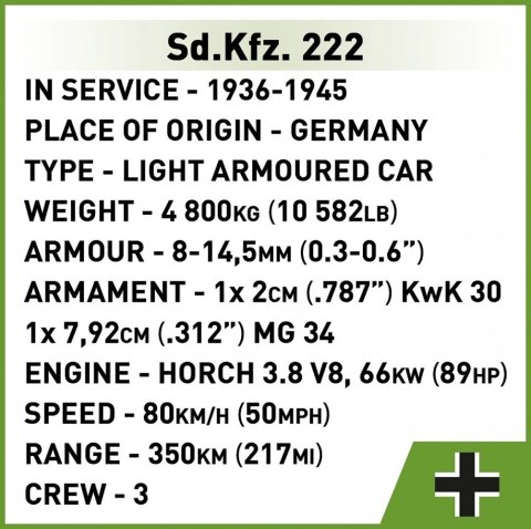 Klocki Sd.Kfz 222 502 klocki Cobi Klocki