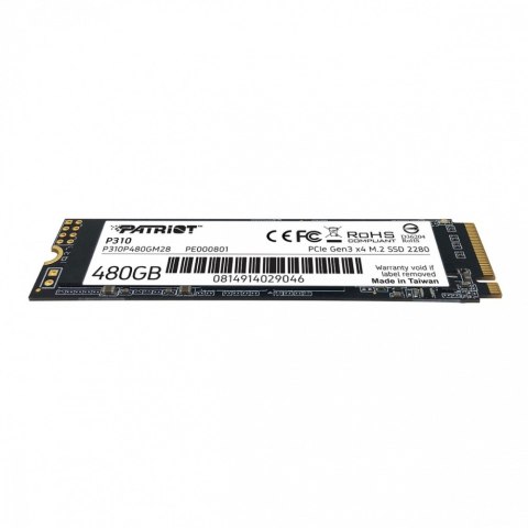Dysk SSD P310 480GB M.2 2280 1700/1500 PCIe NVMe Gen3 x 4 Patriot