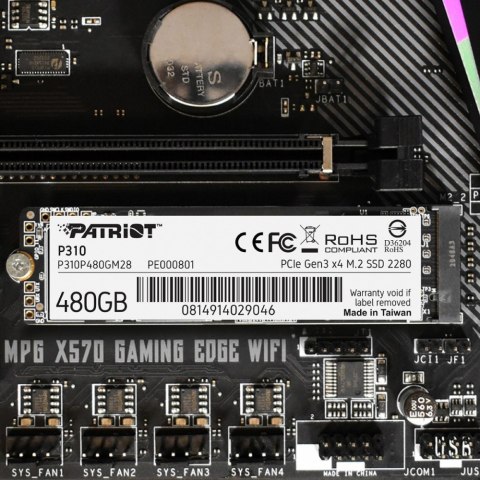 Dysk SSD P310 480GB M.2 2280 1700/1500 PCIe NVMe Gen3 x 4 Patriot