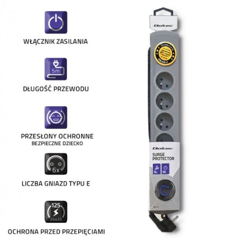 Listwa antyprzepięciowa | 6 gniazd | 5m Qoltec