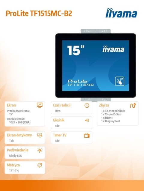 Monitor 15 cali ProLite TF1515MC-B2 poj.10pkt,pianka,4:3,TN IIYAMA