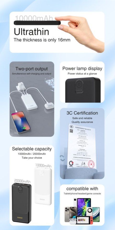 Powerbank K10 10000mAh USB-A 2.4A - czarny DUDAO