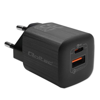 Ładowarka sieciowa 35W GaN ULTRA | 5-20V | 2.25-3A | 1 x USB typeC PD | 1 x USB | Czarna Qoltec
