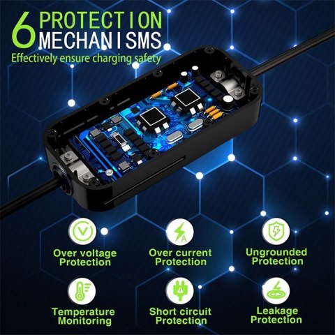 Mobilna ładowarka do samochodu elektrycznego EV z regulacją 2w1 Typ2 | 7kW | 230V | CEE 3 PIN | WiFi | LCD | Przenosna | Wallbo Qoltec