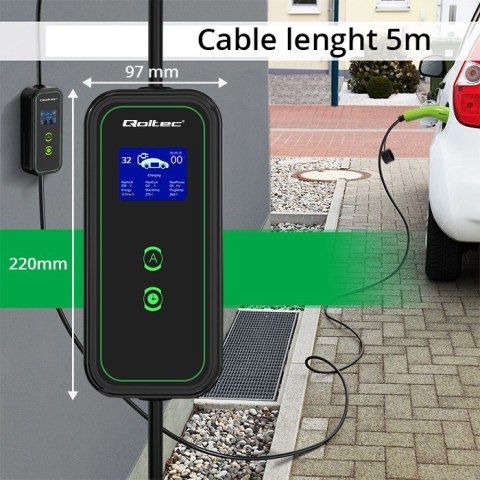 Mobilna ładowarka do samochodu elektrycznego EV z regulacją 2w1 Typ2 | 7kW | 230V | CEE 3 PIN | WiFi | LCD | Przenosna | Wallbo Qoltec