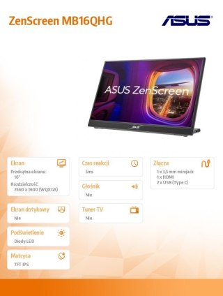 Monitor 16 cali MB16QHG Asus