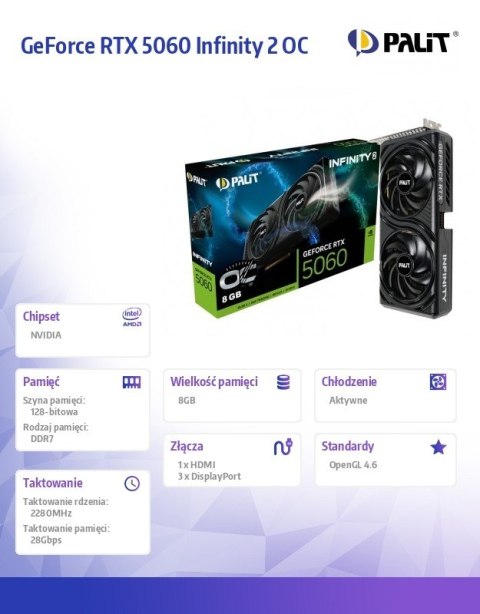 Karta graficzna GeForce RTX 5060 INFINITY 2 OC 8GB GDDR7 128bit 3DP/HDMI Palit