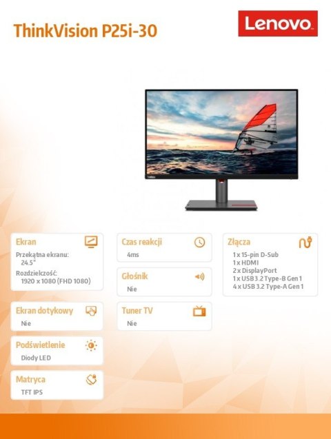 Monitor 24.5 cala ThinkVision P25i-30 FHD 63F4MAT1EU Lenovo