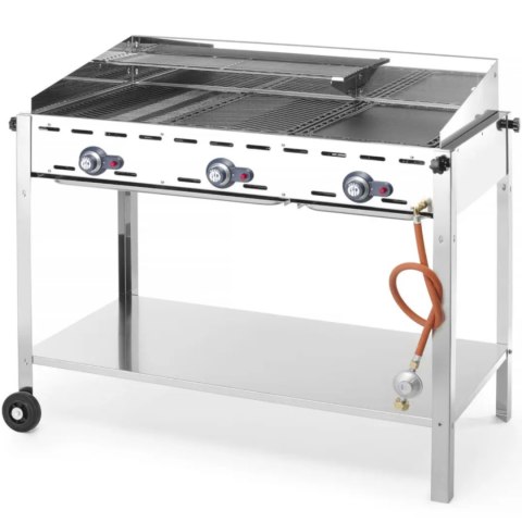 Grill gazowy "Green Fire" 3 palniki 17,4kW z osłoną i półką - Hendi 149591 Hendi