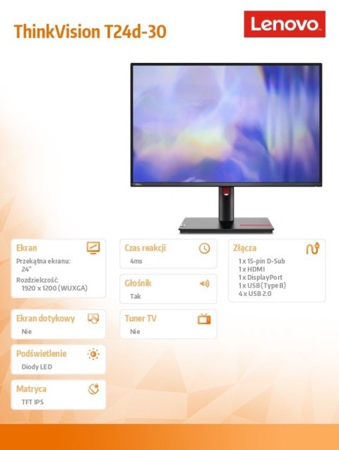 Monitor ThinkVision T24d-30 24 cale 63FFMAT1EU Lenovo