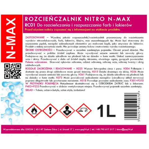 Rozcieńczalnik rozpuszczalnik NITRO RC-01 N-MAX 1L GSG24
