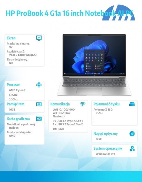 Notebook ProBook 4 G1a R7-250 512GB/16GB/W11P/16.0 C51HNET HP Inc.