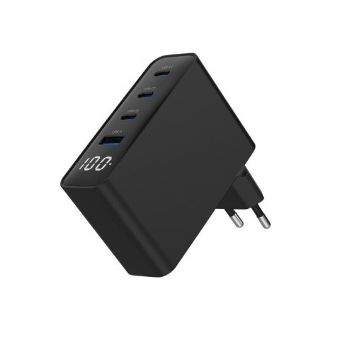 Ładowarka uniwersalna 100W GaN 1xUSB-A 3xUSB-C szybkie ładowanie LCD czarna Gembird