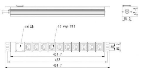 Listwa zasilająca rack PDU 10xC13 1U 16A C19 2m Gembird