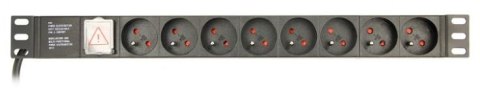 Listwa zasilająca rack (PDU), 8 gniazd FR, 1U, 10A, wtyk C14 3m Gembird