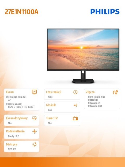 Monitor 27E1N1100A 27 cali IPS 100Hz HDMI Głośniki Philips