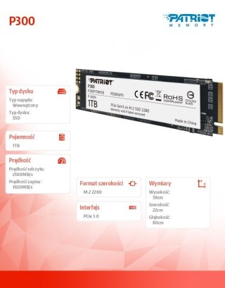 Dysk SSD P300 1TB M.2 PCIe Gen 3 x4 2100/1650 Patriot