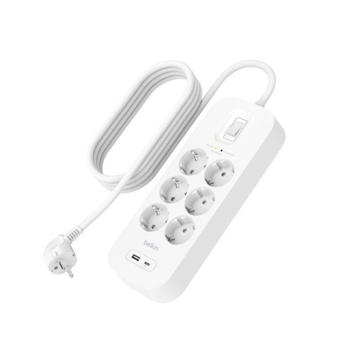 Listwa zasilająca SurgePlus 6xschuko 1xUSB-A 1xUSB-C 650J 2m Belkin