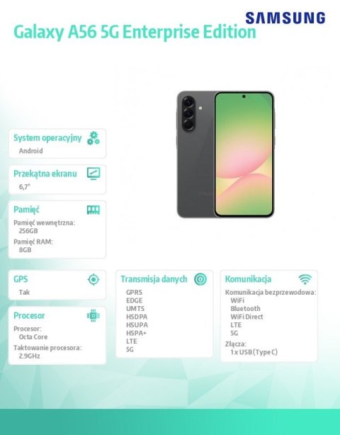 Smartfon Galaxy A56 5G 8/256GB Enterprise Edition grafitowy Samsung