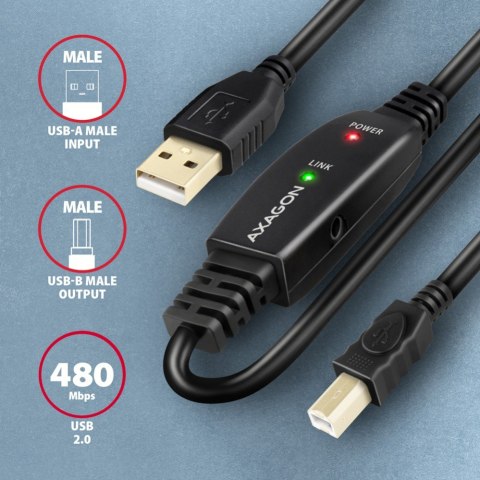 ADR-210B USB 2.0 A-M -> B-M Aktywny kabel połączeniowy/wzmacniacz 10m AXAGON