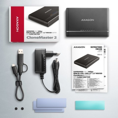 ADSA-CC Adapter USB-C 10Gbps NVMe M.2 2.5/3.5 SSD&HDD Clone Master 2 AXAGON