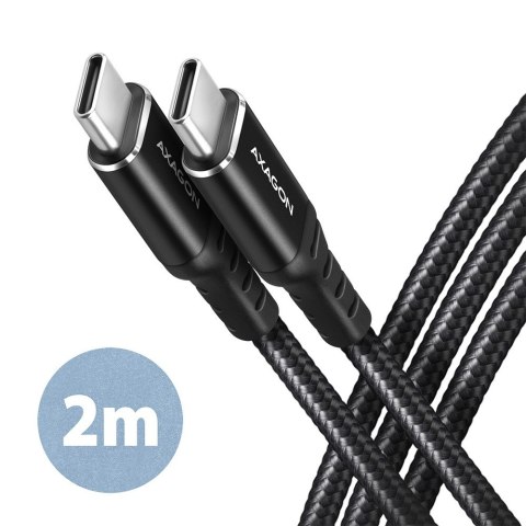 BUCM-CM20AB Kabel USB-C - USB-C 2.0, 2m, PD 60W, 3A, ALU, oplot Czarny AXAGON